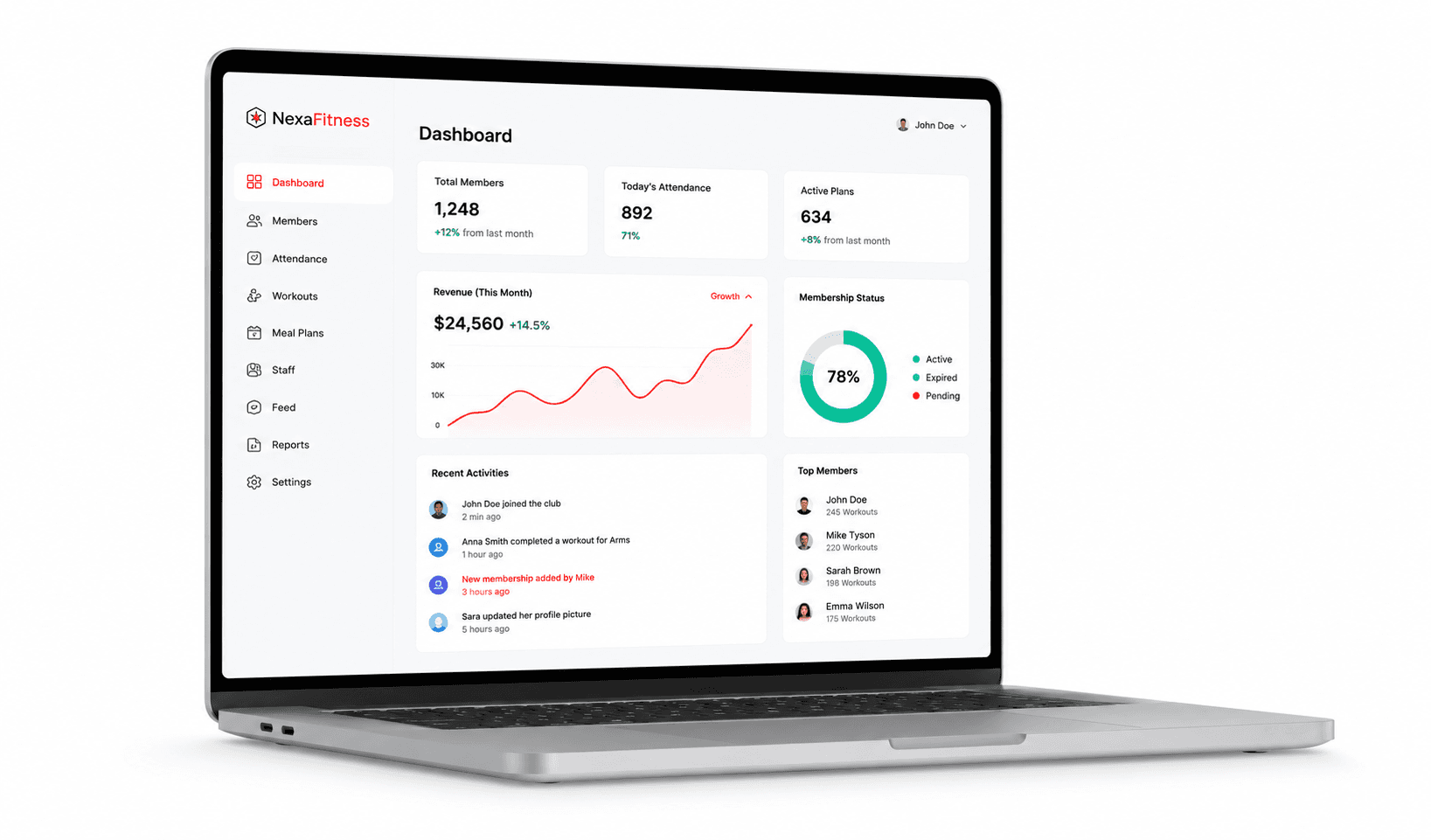 Gym owner dashboard on laptop